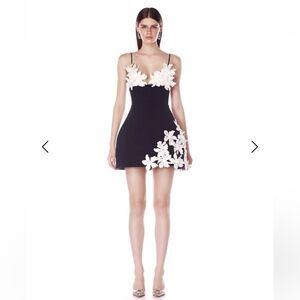 NEW BRONX AND BANCO EMMA MINI Black and White Floral Appliqué Mini Dress